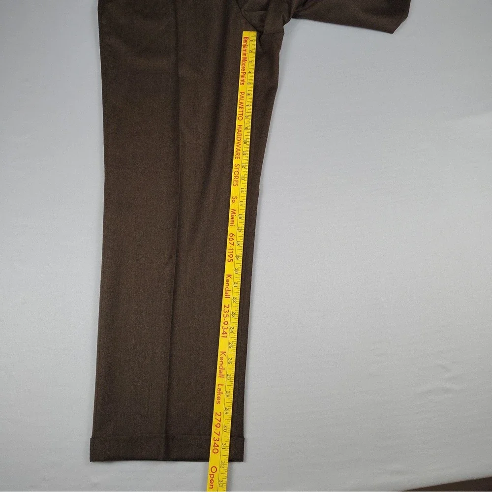 VTG Claiborne Dress Pants Mens 42x32 Brown 100% Worsted Wool Pleated Cuffed NWOT